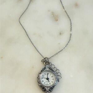Vintage Silver Watch Pendant Necklace